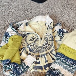 Athletic Print Women's Sweater - Yellow and Blue free people size small